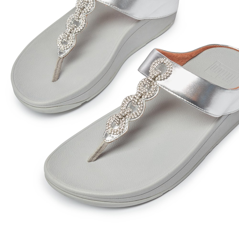 Fitflop Womens Sandals Silver - Fino Sparkle Toe-post - TI9012635